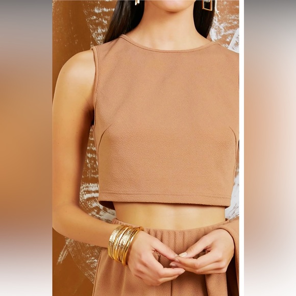 NOTCH COLLAR VEST COAT & SOLID TANK TOP & PALAZZO‎ PANTS SET - Picture 9 of 12